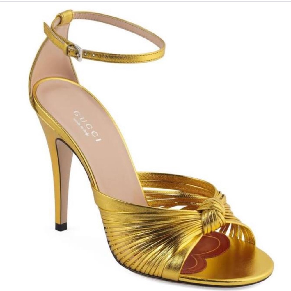 Gucci Shoes | Crawford Metallic Leather Knotted Strap Sandals Pumps, Gold